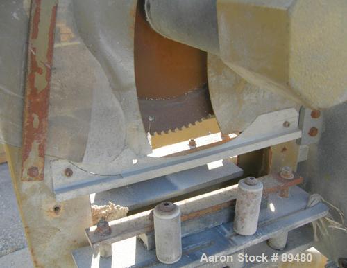Used Royal Machine Traveling Cut Off Chop Saw, Model 101. Approximate 14" diameter blade, pneumatically adjustable hold downs, approximate 24" saw travel. Driven by a 2 hp, 3/60/575 volt, 3495 rpm mo...