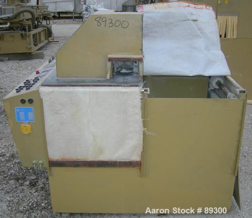 Used Royal Machine Dual Lane Traveling Cut Off Chop Saw, Model 369. (2) Approximate 14" diameter blades, pneumatically adjustable hold downs. Each saw driven by an approximate 3 hp motor. Includes a ...