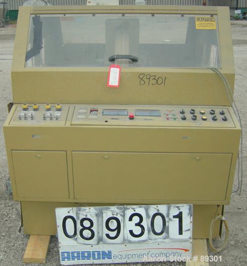 Used Royal Machine Dual Lane Traveling Cut Off Chop Saw, Model 369. (2) Approximate 14" diameter blades, pneumatically adjustable hold downs. Each saw driven by an approximate 3 hp motor. Includes a ...