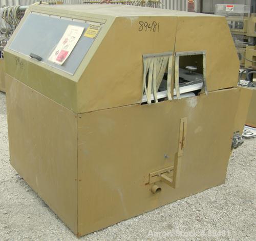 USED: Royal Machine dual lane traveling cut off chop saw, model 369. (2) Approximate 14" diameter blades, pneumatically adjustable hold downs. Each saw driven by an approximate 3 hp motor. Includes a...
