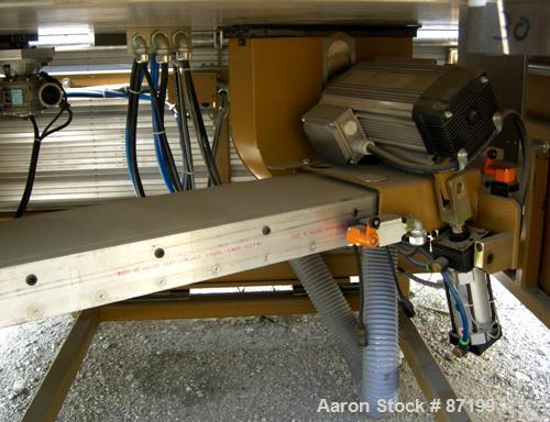 Used Royal Upacting Traveling Rotary Miter Saw, Model 384. Pneumatic hold down. Driven by a 6.6 HP, 3/60/460 Volt motor. Built 2001.