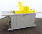 Used Michigan Plastics Machinery Traveling Chop-Cut Saw.  Blade driven by a 1.5 hp, 3/60/208-230/460 volt, 3500 rpm motor.  Mounted on a base with adjustable legs.  No manufacturer's tag.