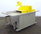 Used Michigan Plastics Machinery Traveling Chop-Cut Saw.  Blade driven by a 1.5 hp, 3/60/208-230/460 volt, 3500 rpm motor.  Mounted on a base with adjustable legs.  No manufacturer's tag.