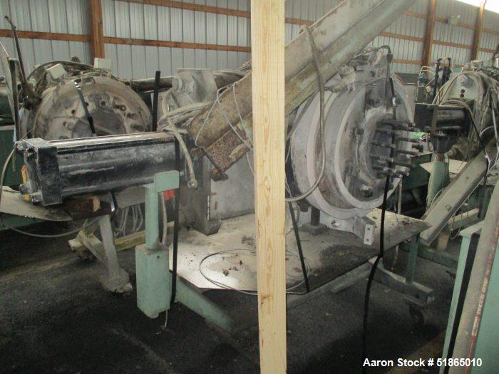 Used 12" Beringer Slide Plate Screen Changer, Model 1200. Includes 10 hp hydraulic power pack and screen changer support stand.