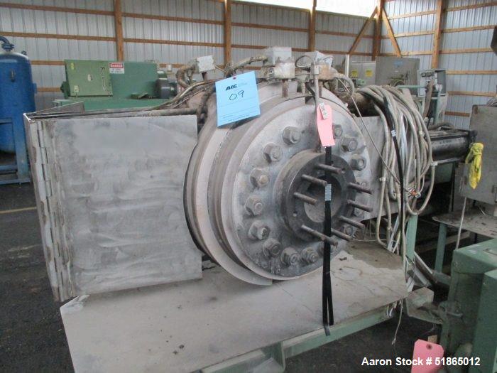 Used 12" Beringer Slide Plate Screen Changer, Model 1200. Includes an upstream adapter for a 160mm twin screw extruder, a 10 hp hydraulic power pack and screen changer support stand.