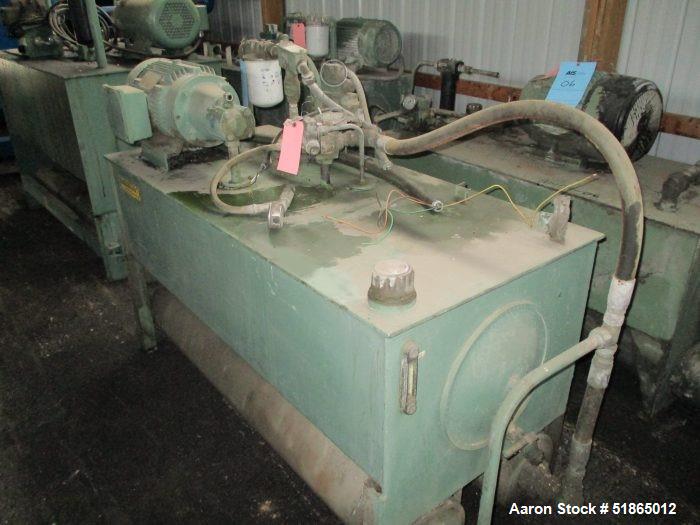 Used 12" Beringer Slide Plate Screen Changer, Model 1200. Includes an upstream adapter for a 160mm twin screw extruder, a 10 hp hydraulic power pack and screen changer support stand.