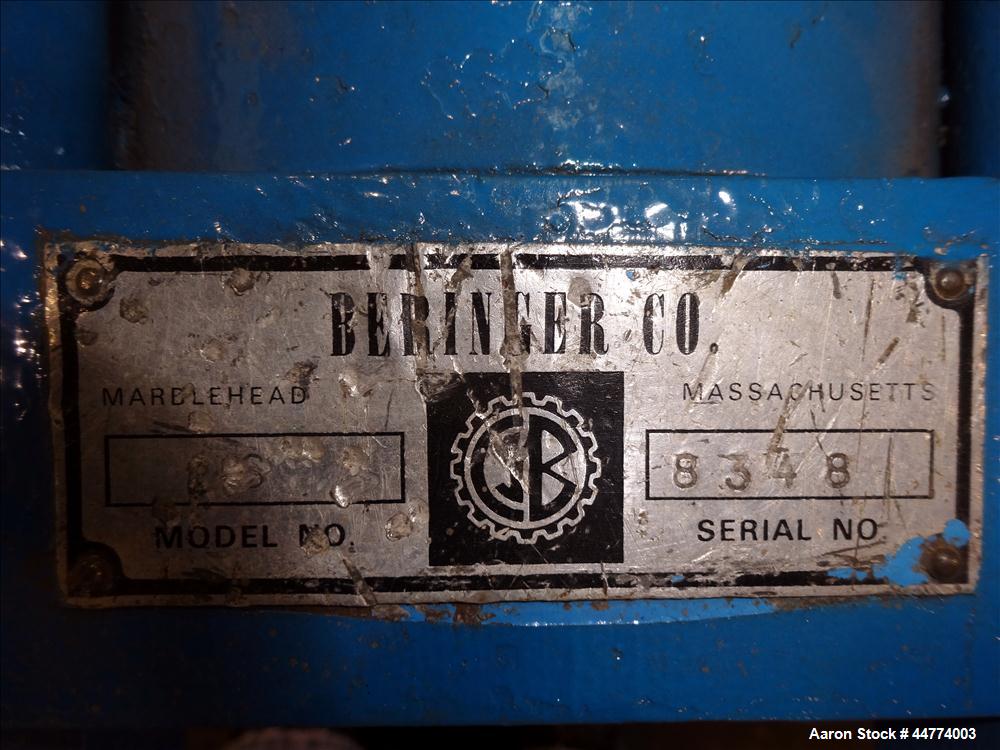 Used Beringer 8" (200mm) Hydraulic Screen Changer, Model 203. Includes Beringer Hydraulic Power unit, model HP-5.0. serial # 84999. Includes control panel.