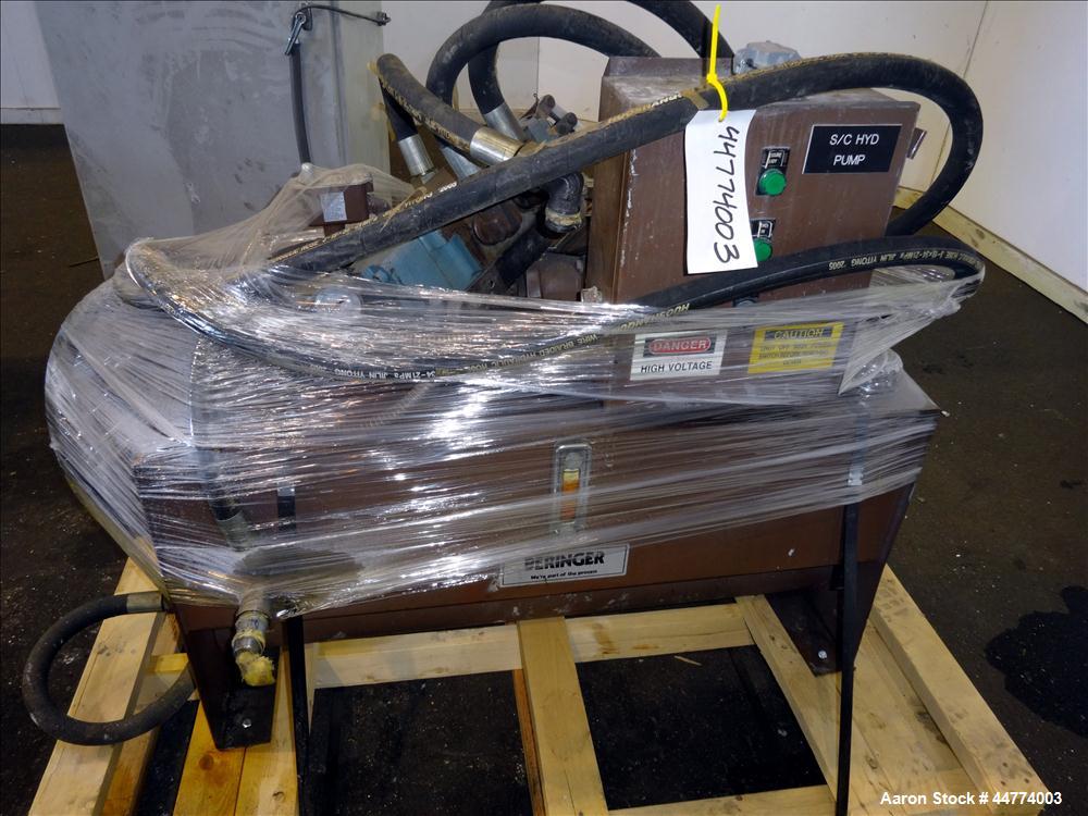 Used Beringer 8" (200mm) Hydraulic Screen Changer, Model 203. Includes Beringer Hydraulic Power unit, model HP-5.0. serial # 84999. Includes control panel.
