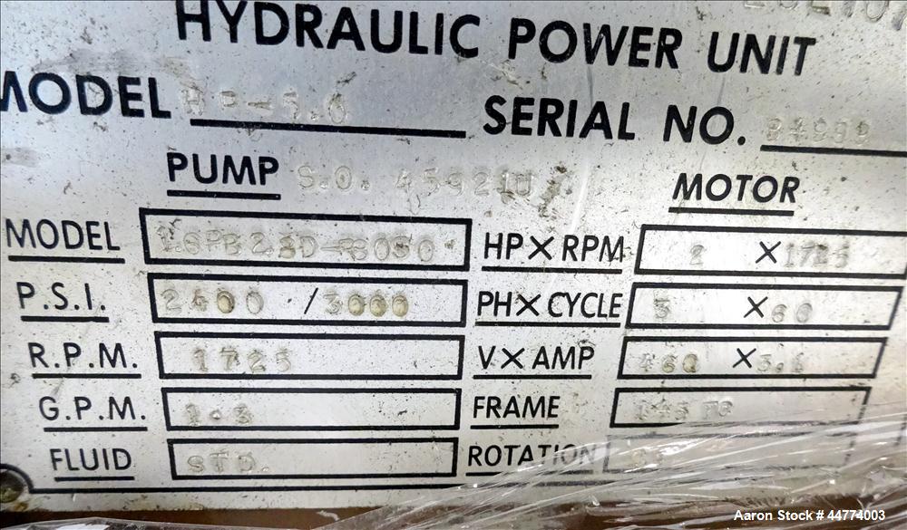 Used Beringer 8" (200mm) Hydraulic Screen Changer, Model 203. Includes Beringer Hydraulic Power unit, model HP-5.0. serial # 84999. Includes control panel.