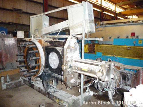 Used Beringer Model SPC1500 Hydraulic Slide Plate Screen Changer having two nominal 15" diameter breaker plates.  Unit mounted on stand.  Includes hydraulic pumping power pack with three accumulators...