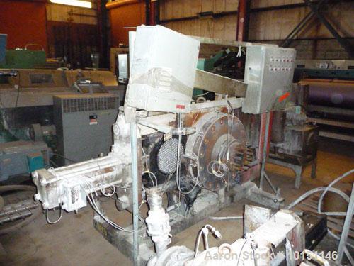 Used Beringer Model SPC1500 Hydraulic Slide Plate Screen Changer having two nominal 15" diameter breaker plates.  Unit mounted on stand.  Includes hydraulic pumping power pack with three accumulators...