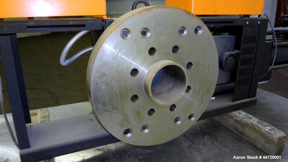 Unused- Dynisco 6" Hydraulic Slide Plate Screen Changer, Model EH-60.  Horizontal opposite mounting postion. Body heater 8000 watts, slide plate heater 1600 watts, line voltage 480.  Includes a break...