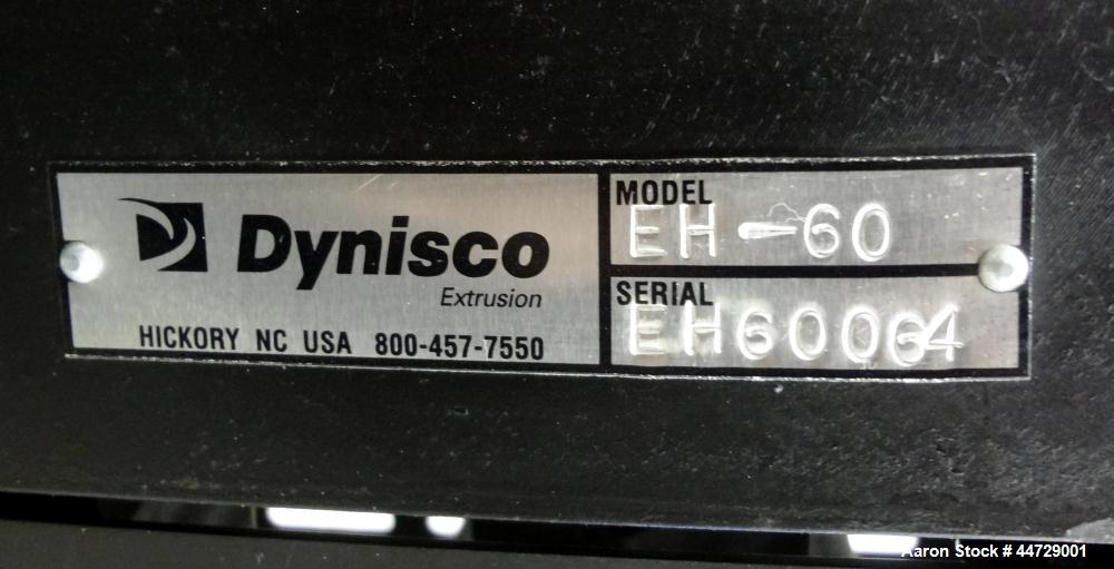 Unused- Dynisco 6" Hydraulic Slide Plate Screen Changer, Model EH-60.  Horizontal opposite mounting postion. Body heater 8000 watts, slide plate heater 1600 watts, line voltage 480.  Includes a break...