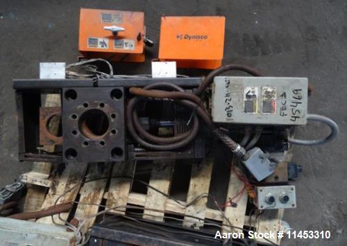 Used- 3.5" Dynisco Hydraulic Slide Plate Screen Changer, Model EH35. Dual break plate less breaker plates with 2 hp hydrauli...