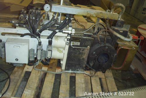USED: Kreyenborg polymer filter, model K-SWE-101. Dual bolt screenchanger, 96.3 mm screen, 308-838 lb per hour, upstream adapter flangetapped for 6 holes, M20 on 11' B C, downstream tapped for 4 hole...