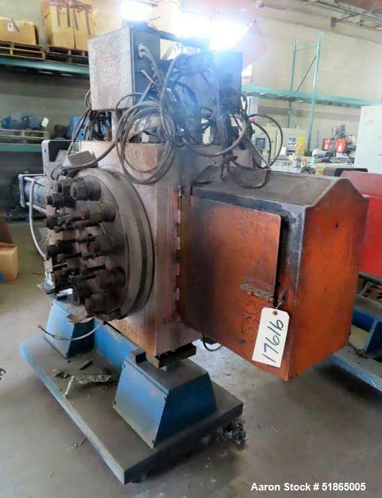 Used- MGB Model SC12 Slide Plate Screen Changer. (2) Nominal 12" diameter breaker plates. Unit is mounted on a stand with ca...