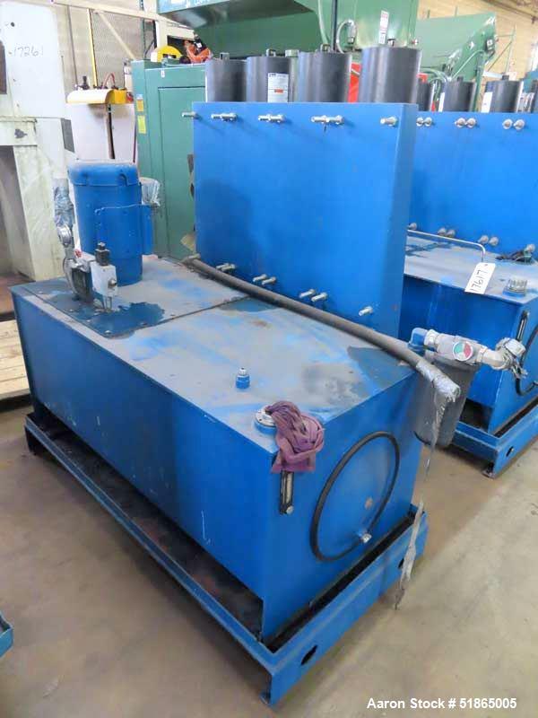 Used- MGB Model SC12 Slide Plate Screen Changer. (2) Nominal 12" diameter breaker plates. Unit is mounted on a stand with ca...