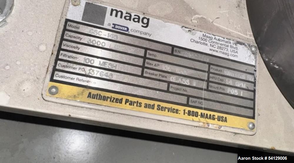 Used Maag CSC-149 Continuous Double-Piston Screen Changer | 3,000 lb/hr | 100 Mesh | 350°F | Built 2018