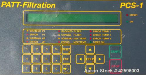 Used Patt Filtration Rotary III Constant Pressure Continuous Screen Changer, Model RBP-50L HT. 240/480 Volt, 3.4 kW, maximum working pressure 400 bar. Set up for removable insert plates. Can be used ...