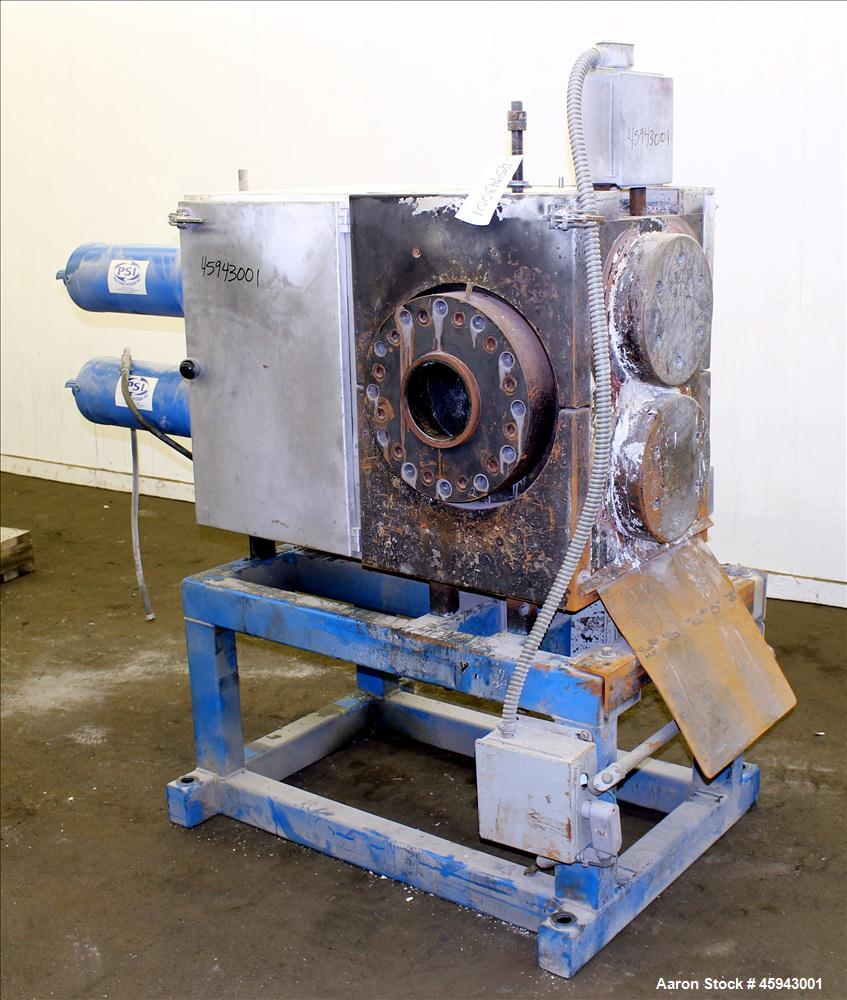 Used- PSI Polymer Systems Inc. Continuous Screen Changer, Model CSC-230. Consists of (2) 9" diameter breaker plates with fil...