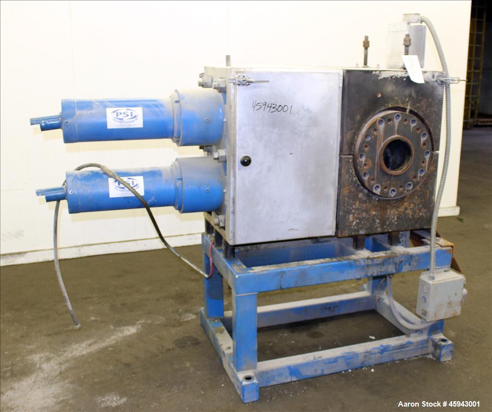 Used- PSI Polymer Systems Inc. Continuous Screen Changer, Model CSC-230. Consists of (2) 9" diameter breaker plates with fil...