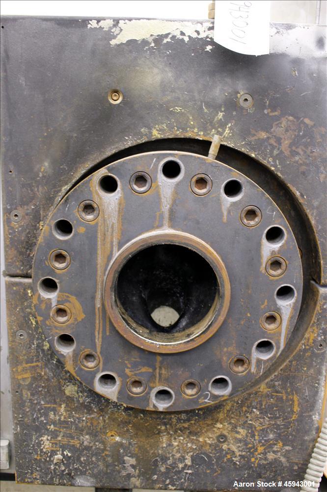 Used PSI Polymer Systems Inc. Continuous Screen Changer, Model CSC-230. Consists of (2) 9" diameter breaker plates with filter cavities. Extruder output 2,250 to 6,000 pounds per hour, 64.53 filter a...
