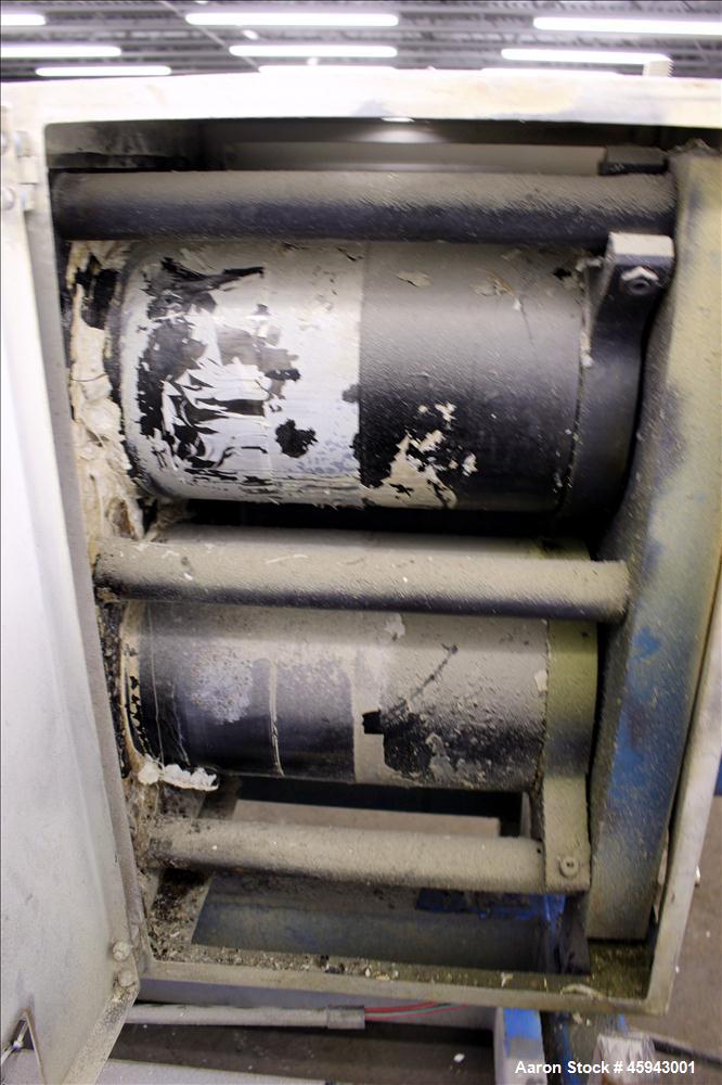 Used PSI Polymer Systems Inc. Continuous Screen Changer, Model CSC-230. Consists of (2) 9" diameter breaker plates with filter cavities. Extruder output 2,250 to 6,000 pounds per hour, 64.53 filter a...
