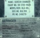 Used- Beringer 8'' (200mm) Ultra-Lock Slide Plate Hydraulic Screen Changer, Model ULC-80. Dual breaker plates. Includes a Be...