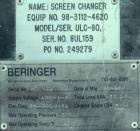 Used Beringer 8'' (200mm) Ultra-Lock Slide Plate Hydraulic Screen Changer, Model ULC-80. Dual breaker plates. Includes a Beringer hydraulic power unit, modelHP 5.0, serial #95932. 2 hp, 3/60/208-230/...