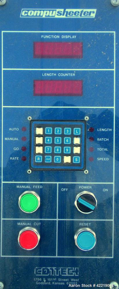 Used Contech 60" Wide CompuSheeter, Model CS-60. (2) Pneumatically adjustable rubber pinch rolls. Includes a stacker, a custom integrated winder, and a 7.5 hp hydraulic motor and control panel. 1424 ...