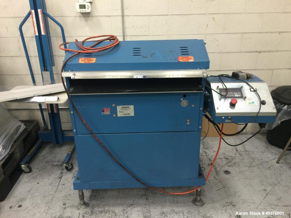 Used Rosenthal Manufacturing Sheetmaster Sheeter, Model SM-30. Approximate 30" wide capacity. Up to 75 sheets per minute, up to 1/16" cut length accuracy. Equipped with Controller 58851-419, Foot swi...