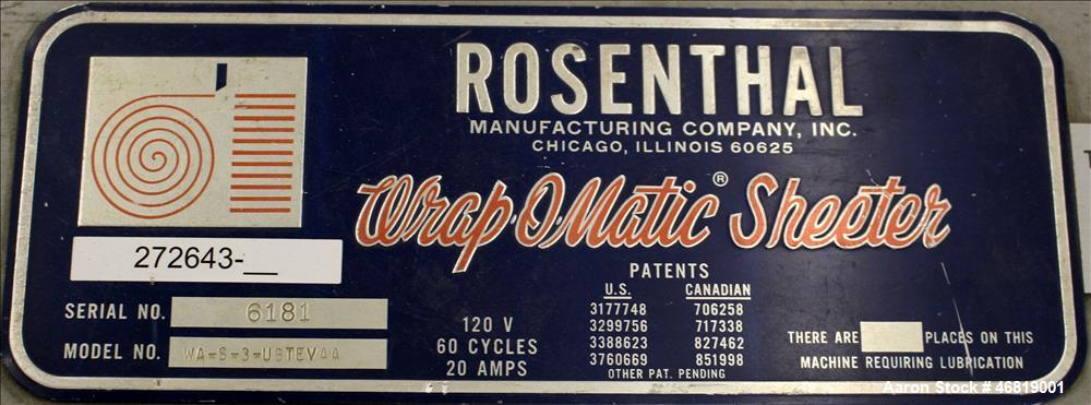 Used- Rosenthal Wrap-O-Matic Sheeter, Model WA-S-3-UBTEVAA.