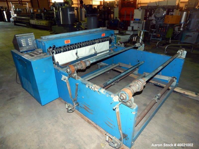 Used Rosenthal 60" Sheeter, Model WAS5-HUBUBZTEA-2. (2) 0.5 hp Motors, (2) 30" O.D. unwinds, (2) dancer rolls, idler roll, tension assembly, (1) pressure roll, (1) auxiliary pressure roll. Set up for...
