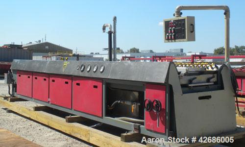 Used Crown Vacuum Calibrating Table, Model CMZDY. Stainless steel pan 24'' wide x 231'' long x approximately 3-3/4'' deep. 2. The dies are connected with aluminum alloy “T” guiding rails and bolts. I...