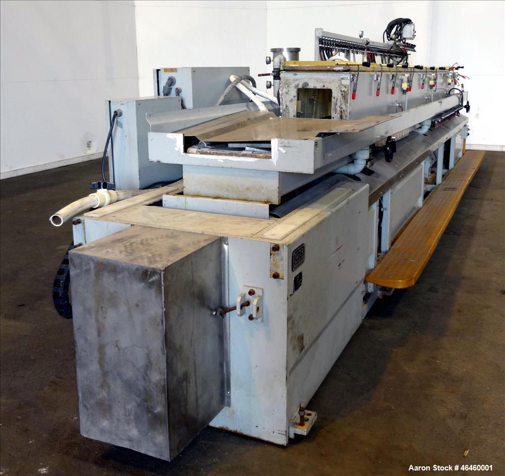Used Custom Downstream Systems Vacuum Calibration Table With Water Recirculation System, Model CVC 22-475. Tank approximate 12" wide x 216" long x 14" deep, approximate table 26" wide x 264" long. In...