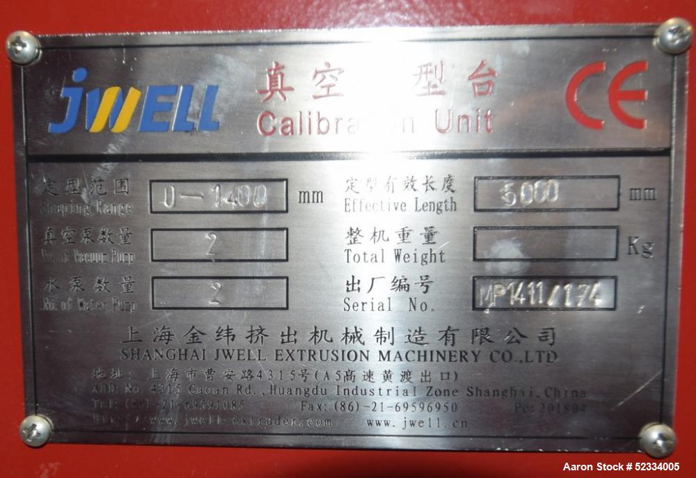 Used JWell Extrusion Machinery Vacuum Calibration Unit. Shaping range 0-1400mm, effective length 5000mm, Serial# MP1411/174.