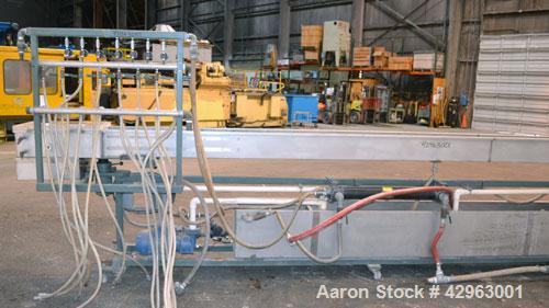 Used Al-Be Industries Vacuum Sizing Tank, Model C-7-216, 304 Stainless steel. Vacuum section 14’’ wide x 24’’ long x 7-1/2’’ deep with a plastic cover. Cooling section 8’’ wide x 216’’ long x 8’’ dee...