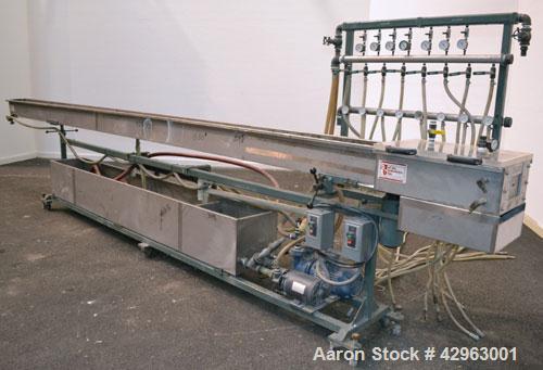 Used Al-Be Industries Vacuum Sizing Tank, Model C-7-216, 304 Stainless steel. Vacuum section 14’’ wide x 24’’ long x 7-1/2’’ deep with a plastic cover. Cooling section 8’’ wide x 216’’ long x 8’’ dee...