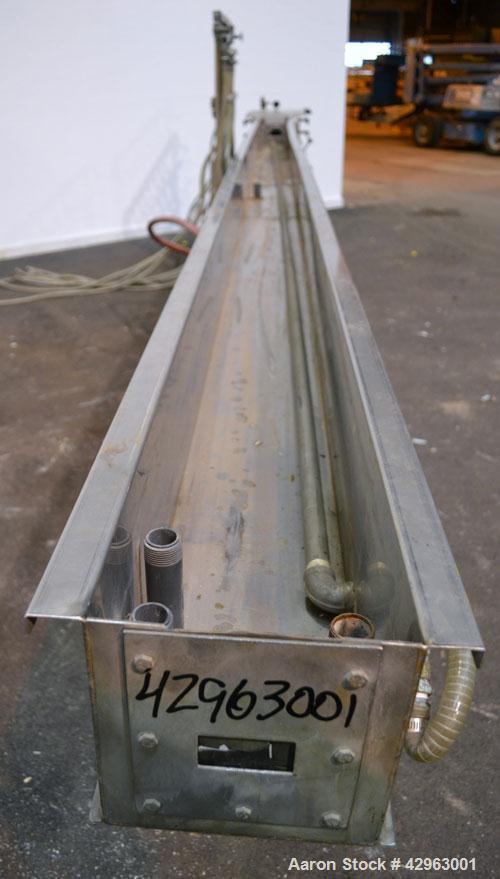 Used Al-Be Industries Vacuum Sizing Tank, Model C-7-216, 304 Stainless steel. Vacuum section 14’’ wide x 24’’ long x 7-1/2’’ deep with a plastic cover. Cooling section 8’’ wide x 216’’ long x 8’’ dee...