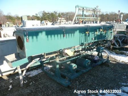 Used Metaplast Vacuum Sizing Tank, Model MVS. Approximately 14' long. Includes (3) pumps.