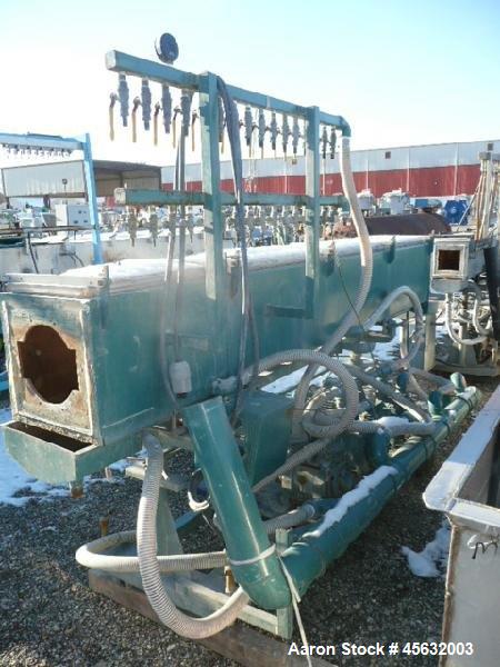 Used Metaplast Vacuum Sizing Tank, Model MVS. Approximately 14' long. Includes (3) pumps.