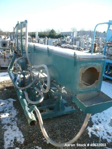 Used Metaplast Vacuum Sizing Tank, Model MVS. Approximately 14' long. Includes (3) pumps.
