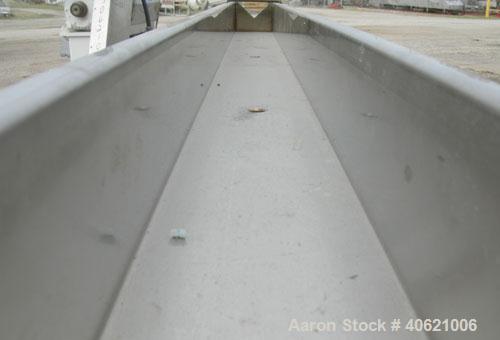 Used Genca Water Bath, stainless steel. 4" wide x 60" long x 3" deep. Mounted on a carbon steel base with casters.