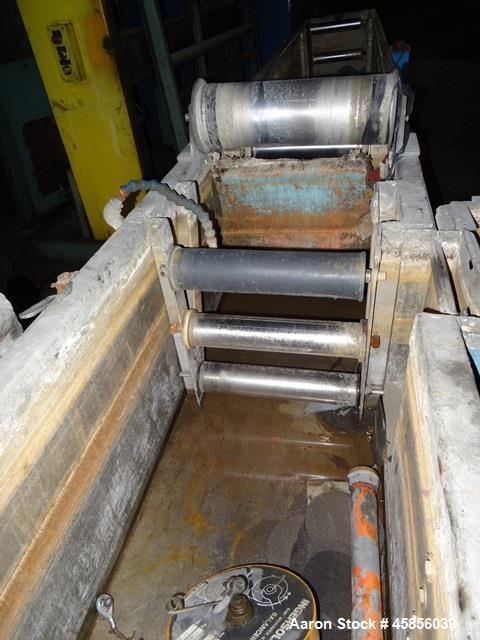 Used Water Bath, Stainless Steel. Approximate 20" wide x 20" deep x 20" long trough with (2) circulation pumps and (1) heat exchanger.