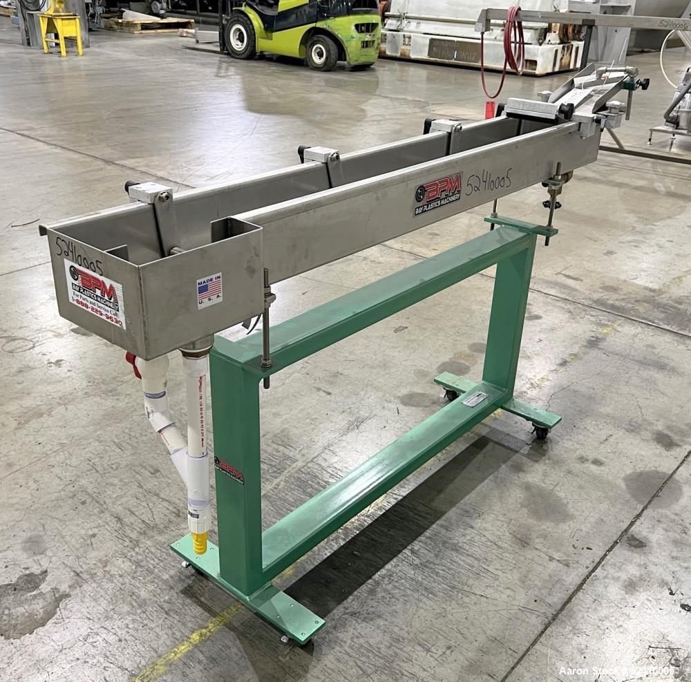 Used BPM Water Bath, Model WBX0606-6, 304 Stainless Steel. 6" wide x 72" long x 6" deep trough. 2" and 1-1/4" outlets fitted with 1" threaded piping. Includes air-knife. Mounted on carbon steel frame...