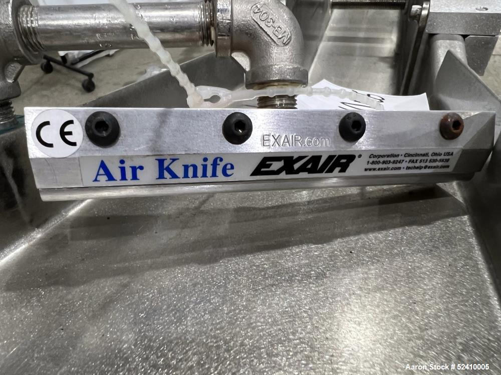Used BPM Water Bath, Model WBX0606-6, 304 Stainless Steel. 6" wide x 72" long x 6" deep trough. 2" and 1-1/4" outlets fitted with 1" threaded piping. Includes air-knife. Mounted on carbon steel frame...