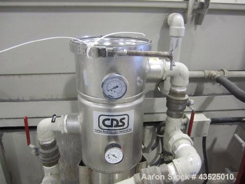 Used CDS Spray Cooling Tank, Model CST12-25, Stainless Steel Construction. 12" x 12" Cross section, 25' long, 8" diameter opening with 2 hp circulation pump, reservoir, water filter, (2) APV plate he...