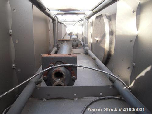Used Conair Spray Cooling Tank, Model WCB-16-8, 304 Stainless Steel. 16" wide x 192" long x 16" deep. 3 piece top cover, (4) spray pipes with nozzles. Includes a pump and holding tank. Mounted on a c...