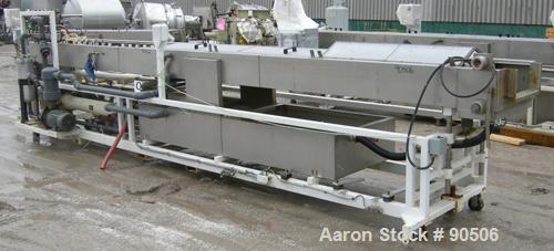 Used: Extrusion Services Inc.(ESI) spray cooling tank, 304 stainless steel. 26" wide x 11" deep x 21' long.(3) sections of 4' long covers. Includes holding tank,(2) pumps, filter, heat exchanger, vac...