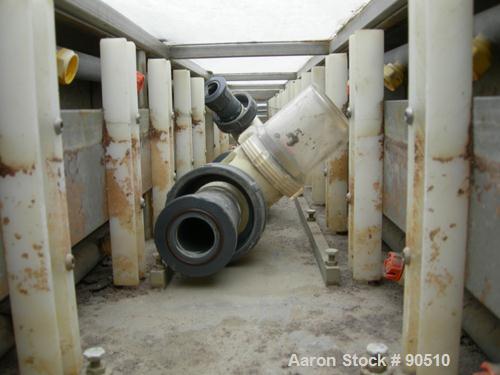 Used: Extrusion Services Inc (ESI) spray cooling tank, 304 stainless steel. 16" wide x 11" deep x 20' long. (4) section top cover. Includes holding tank ,pump, heat exchanger and control panel. Mount...